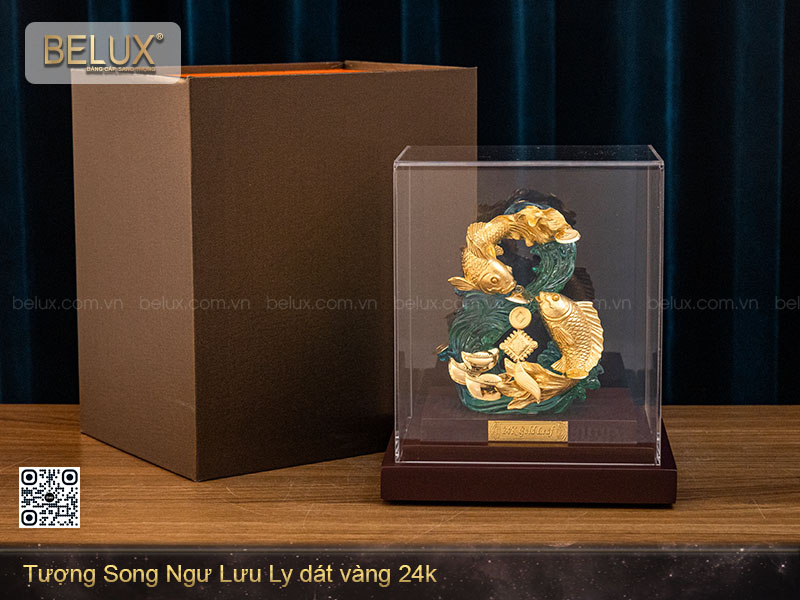 Tượng song ngư lưu ly dát vàng 24k&nbsp;